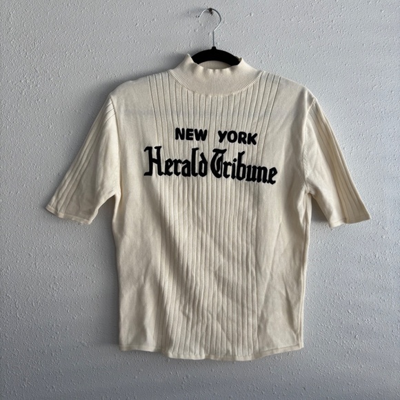 The New York Times “Herald Tribune” Ribbed Knit Mock Neck Sweater - Size L - Picture 6 of 7